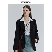 EGGKA黑色西装外套女韩版宽松复古百搭气质修身时尚通勤休闲上衣 黑色 均码