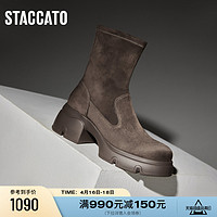 STACCATO 思加图 冬季新款游牧靴弹力袜靴加绒瘦瘦靴复古短靴女S6323DZ3