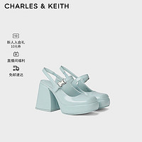 CHARLES&KEITH24夏方头粗高跟一字带玛丽珍凉鞋CK1-60361514 Blue蓝色 39