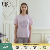 Teenie Weenie【水柔棉】小熊2024年夏季印花白色短袖T恤时尚 浅粉色 170/L