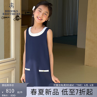 布克兄弟（BrooksBrothers）女童24春夏口袋圆领无袖针织连衣裙 4004-藏青色 4