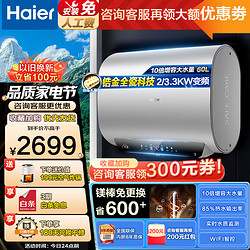 Haier 海尔 电热水器双胆超薄扁桶3300W变频速热一级能效小尺寸储水式大水量镁棒免更换智能阻垢锆金全瓷科技 60L