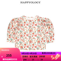happyology英国儿童春夏女童中袖衬衣马蹄袖英伦上衣印花圆领衬衫 琥珀芍药花 98cm
