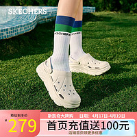 SKECHERS 斯凯奇 泡泡鞋洞洞鞋拖鞋女夏季易穿透气增高疏水踩屎感包头凉鞋111127 白色/WHT 37