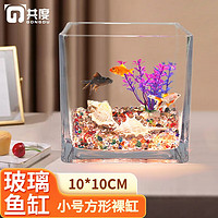 Gong Du 共度 玻璃方形金鱼缸办公桌绿萝水培家用创意小鱼缸小型迷你桌面乌龟缸 小号方形裸缸 10*10CM