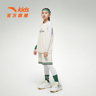 ANTA安踏儿童套装女大童篮球套装2024春季背心+短裤比赛训练运动套装 汐云白-1 150