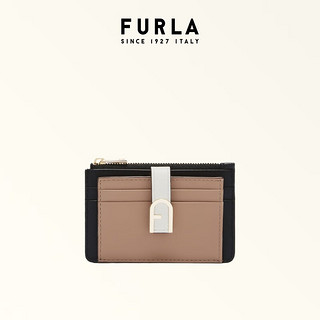 芙拉（FURLA）FURLA芙拉FLOW中号牛皮女士卡包 灰褐色+棉花糖白+黑色