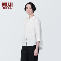 無印良品 MUJI(無印良品 )女式 麻 水洗 立领 七分袖罩衫女士汉麻衬衫衬衣夏季款 BC2JJA4S 白色 S (155/80A)