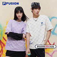 FILA 斐乐 FUSION斐乐潮牌情侣款老花短袖T2024春新纯棉情人节T恤男女