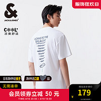 杰克·琼斯（JACK&JONES）夏季时尚潮字母印花短袖男宽松凉感短袖T恤装224201210 A06本白色 常规 A06本白色 190/108A/XXL