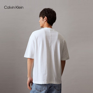 Calvin Klein【田柾国同款】Jeans24春夏男浮雕刺绣宽松重磅短袖T恤J325210 YAF-月光白 S