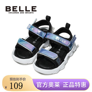 BeLLE 百丽 童鞋男童凉鞋夏季软底中大童包头溯溪鞋女童防滑鞋子儿童沙滩鞋潮 CE8278黑色/蓝色 23码