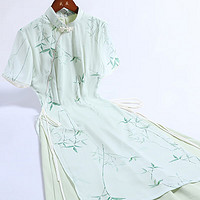 戚薇新式奥黛旗袍年轻款2024女夏季茶服优雅国风新中式连衣裙 绿色 S