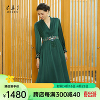 木真了复古刺绣中国风长袖中长款连衣裙女311 14色 XL