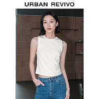 URBAN REVIVO 女士简约百搭收褶无袖圆领修身背心 UWH440038 本白 M