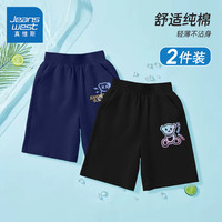 真维斯童装男童裤子2024夏季儿童薄款短裤纯棉中大童宽松时尚夏装运动裤 蓝/J迷糊熊K-黑/J渐变熊K 120