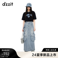 DZZIT地素牛仔贴布t恤2024夏季爱心logo潮流时尚设计女 黑色 XS