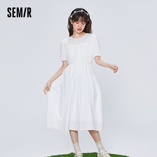 Semir 森马 女新款仙女连衣裙夏季法式方领连衣裙时尚百搭优雅荷叶边收腰