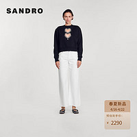 SANDRO2024春夏女装法式爱心镂空镶钻黑色针织上衣SFPSW00634 黑色 2