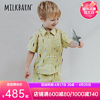 Milkbarn2024儿童套装男女宝宝童装夏季纯棉衬衫短裤两件套 盛夏冲浪 100cm