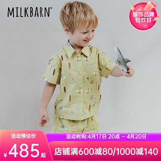 Milkbarn2024儿童套装男女宝宝童装夏季纯棉衬衫短裤两件套 盛夏冲浪 100cm