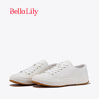 Bella Lily2024春季低帮牛皮小白鞋女学院风运动鞋百搭休闲鞋 白色 35