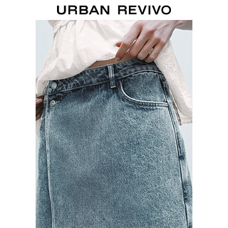 URBAN REVIVO 夏季女休闲双扣短款牛仔半裙 UWL840087 蓝色 XS