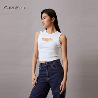 Calvin Klein Jeans24春夏女士性感辣妹不对称剪裁镂空背心T恤J223349 YAF-月光白 M