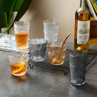 京清福 酒杯玻璃杯水杯家用茶杯磨砂带盖啤酒果汁冰川杯 矮款-透明