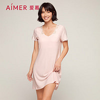 Aimer 爱慕 莫代尔带杯可拆卸杯垫薄款短袖睡裙家居服柔眠AM445601樱花粉160