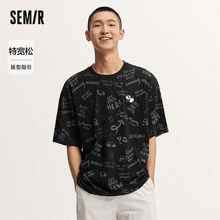 森马（Semir）短袖T恤男2024夏季潮流印花上衣oversize 黑色调00399 155/76A/XXS