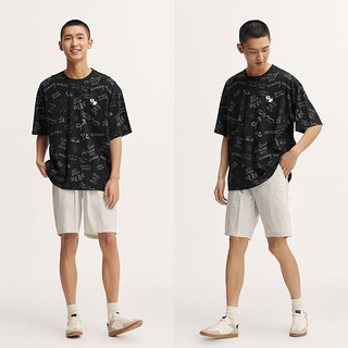 森马（Semir）短袖T恤男2024夏季潮流印花上衣oversize 黑色调00399 155/76A/XXS