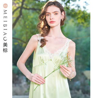 美标 MEIBIAO凉感6A级真丝睡衣女夏100%桑蚕丝性感吊带背心睡裙丝绸家居服 白玉色 L(165/88A)