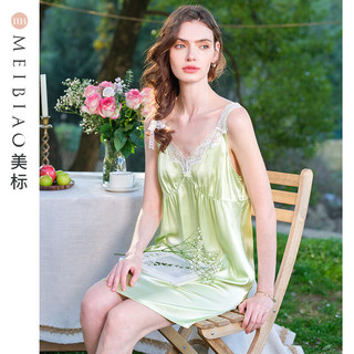美标 MEIBIAO凉感6A级真丝睡衣女夏100%桑蚕丝性感吊带背心睡裙丝绸家居服 白玉色 L(165/88A)