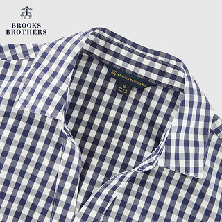 布克兄弟（BrooksBrothers）女士24春夏棉质翻领格纹收腰短袖连衣裙 B465-藏青色 4