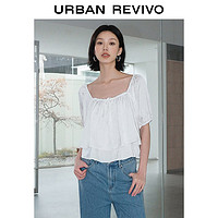 URBAN REVIVO UR2024夏季女装温柔气质系带灯笼袖短款罩衫衬衫UWG240085 本白 S