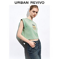 URBAN REVIVO 女士休闲复古简约印花短款棉质背心 UWL440087 浅绿 M