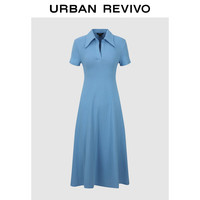 UR2024夏季女装时尚气质垂感开衩中长款连衣裙UWG740061 蓝色 L