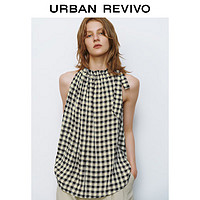 URBAN REVIVO 女士复古格子超宽松花边系带罩衫衬衫 UWU240036 黑色格子 L