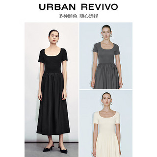 URBAN REVIVO 简约拼接梭织修身长款连衣裙  拍两件