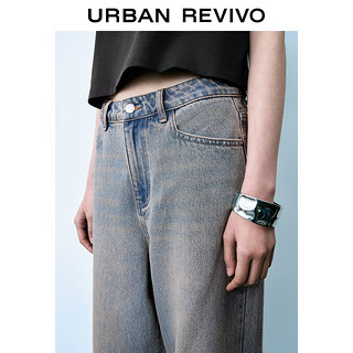 URBAN REVIVO 女士时髦复古做旧洗水阔腿牛仔长裤 UWV840123 蓝色 26