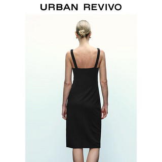 URBAN REVIVO 女士时尚简约褶皱开衩无袖连衣裙 UWG740077 正黑  S