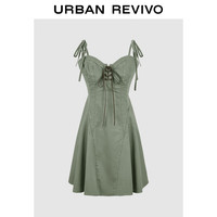 URBAN REVIVO UR2024夏季女装时尚复古辣妹风绑带短款连衣裙UWL740038 军绿 M