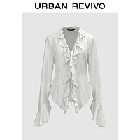 URBAN REVIVO 女士温柔气质叠穿荷叶边开襟衬衫 UWG240109 本白 M