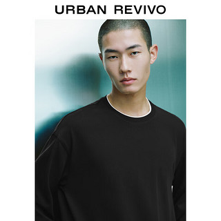 URBAN REVIVO 男士休闲撞色假两件棉质长袖T恤 UMF440076 正黑 L