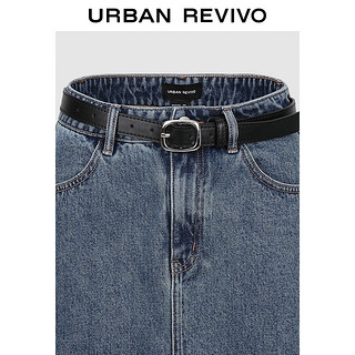 URBAN REVIVO 女士复古水洗休闲腰带装饰牛仔半裙 UWG840173 蓝色 XXS