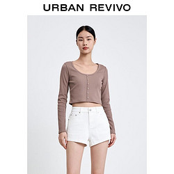 URBAN REVIVO UR女装百搭ins风U领紧身长袖T恤衫WB35B4MN2003