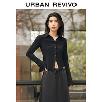 UR2024夏季女装时髦高街收腰Polo领纽扣开襟衬衫UWJ240013 正黑 XS