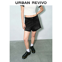 URBAN REVIVO 夏季女装复古时髦猫须水洗须边牛仔短裤 UWV840140 黑色 29