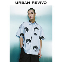 URBAN REVIVO 夏季男条纹短袖开襟衬衫 UMV240023 浅蓝色条纹 M